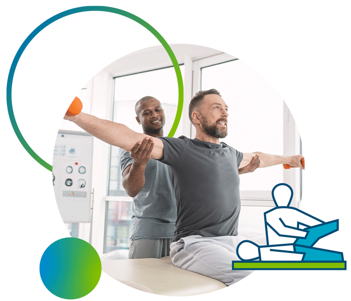 physical therapy physician with patient